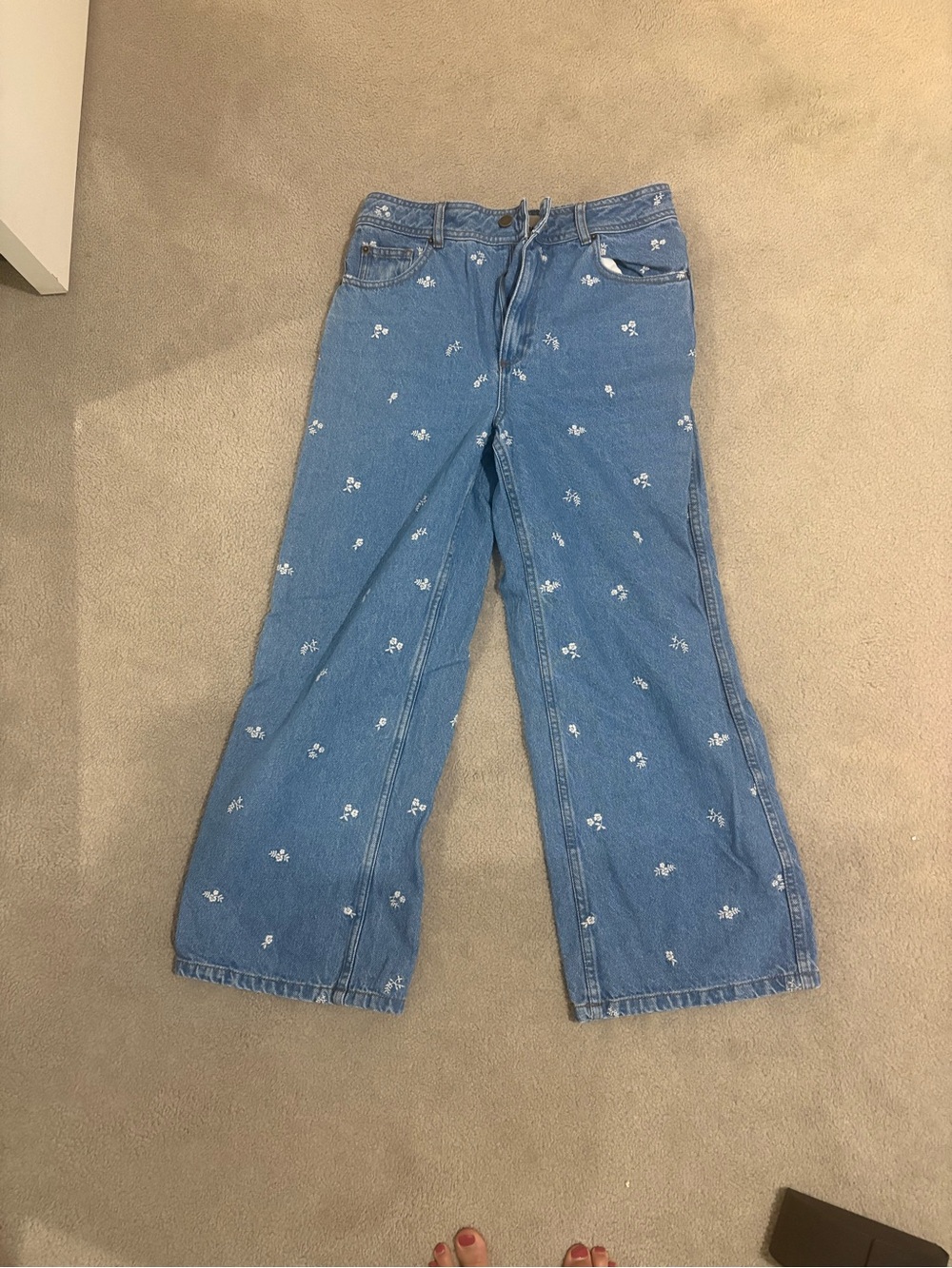Sézane Blue Floral Embroidered Wide-Leg Women’s Jeans